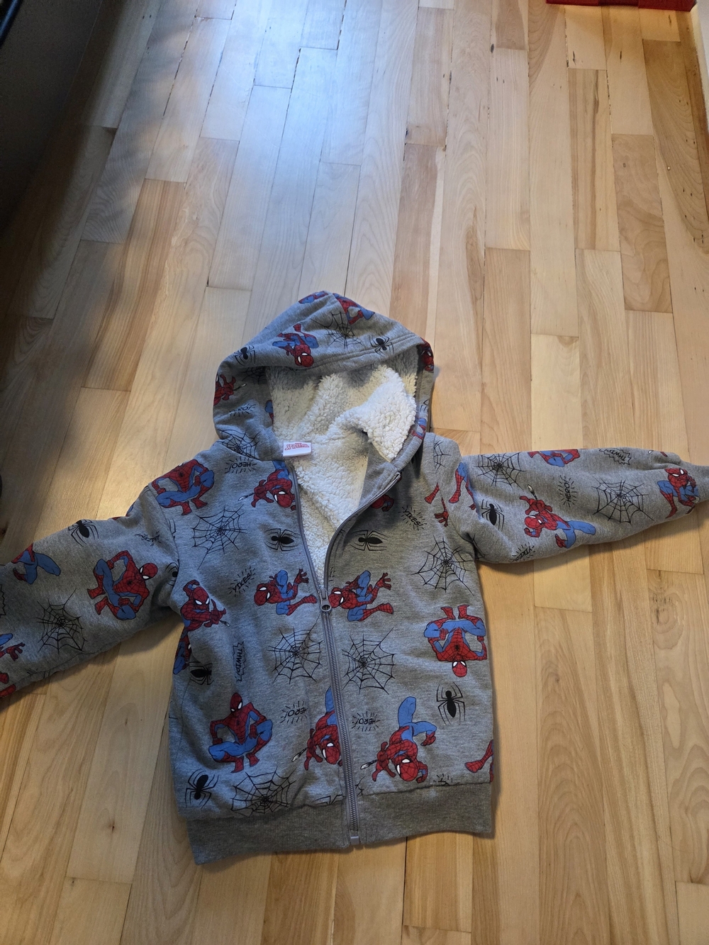 Marvel Kids Grey Hoodie with Red & Blue Spider Prints